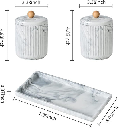 Marble Small Bathroom Jar Set ，Ceramic Cotton Swabs Holder - Image 6
