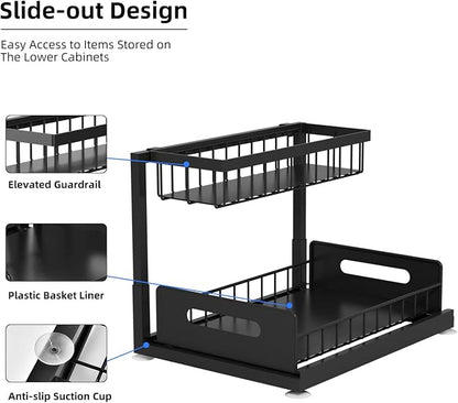 2-Tier Under Sink Slide Out Organizer, Pull Out Cabinet Storage Shelf - Image 3