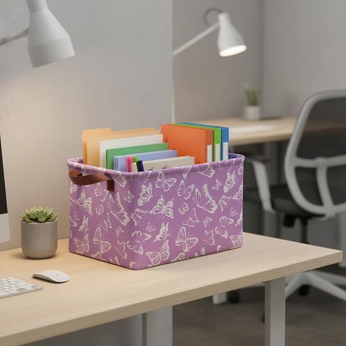 Purple Butterfly Storage Basket Waterproof Canvas Toy Storage Bin Decorative - Image 7
