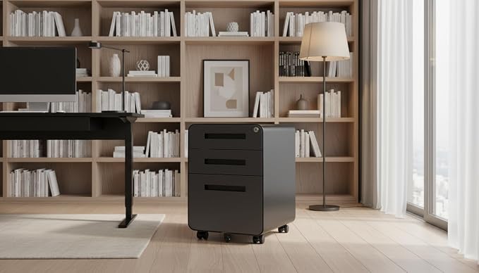 Modern 3-Drawer Mobile File Cabinet, Dark Grey Metal Filing Cabinet - Image 3