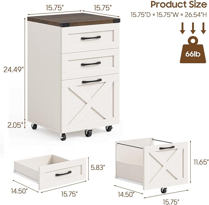 Halitaa Farmhouse 3 Drawer Small File Cabinet - Image 3