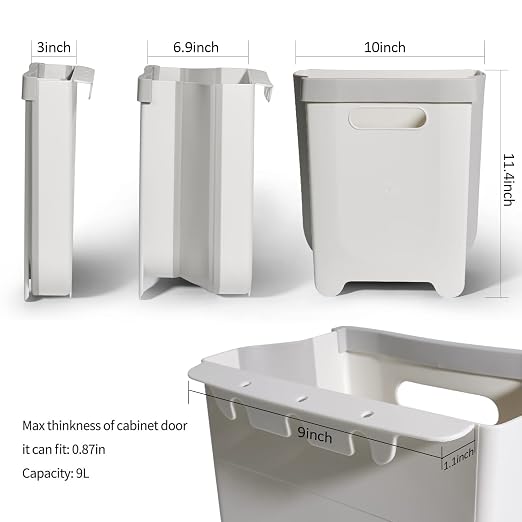 Hanging Collapsible Trash Can - 9L Wall Mounted Foldable Waste Bin - Image 7