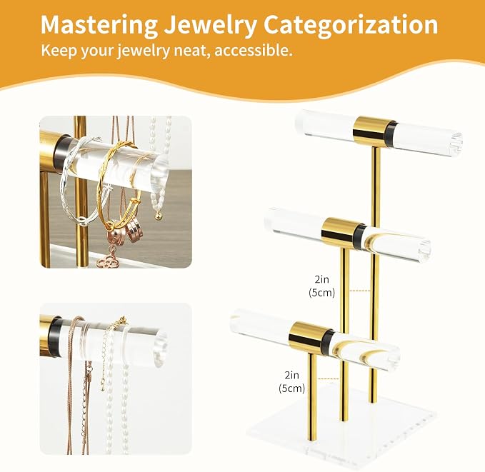 T-Bar Tangle-free Necklace and Jewelry Display Stands, 3-Tier Acrylic Bracelet - Image 6