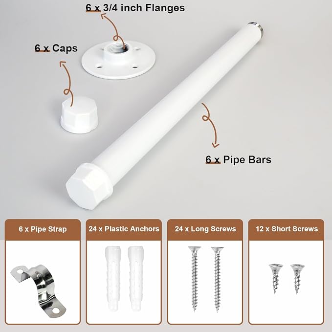 Pintuson 6 PCS Industrial Pipe Clothes Bar 12 Inch - Image 3
