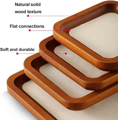 Wooden Jewelry Display Tray Rounded Rectangle Ring Showcase Stackable Elegant - Image 3