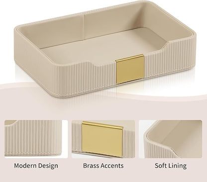 Valet Tray Desktop Storage Organizer, PU Leather Catchall Bedside Vanity Tray - Image 4
