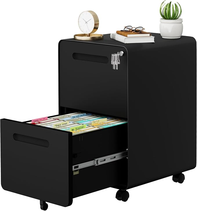 2 Drawer File Cabinet with Lock and 4 Keys, Mobile Metal Filing Cabinet - Image 4