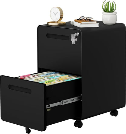 2 Drawer File Cabinet with Lock and 4 Keys, Mobile Metal Filing Cabinet - Image 4