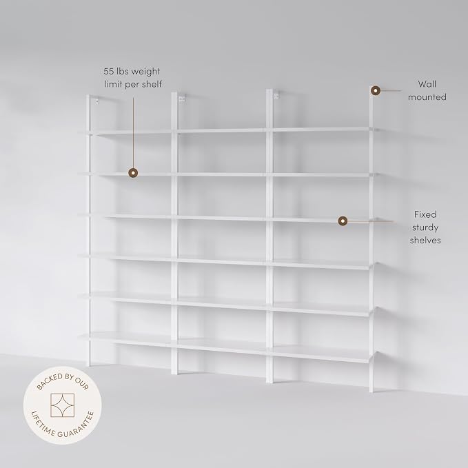 Nathan James Theo 6-Shelf Tall Modern Bookshelf, Wall Mount Ladder Shelf - Image 4