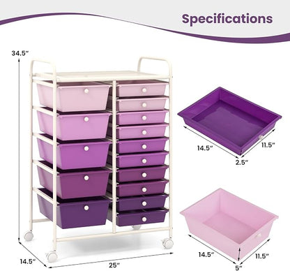 Giantex 15 Drawers Rolling Cart, Classroom Organizers, Storage Cart - Image 3