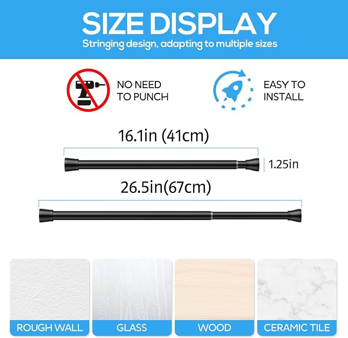 2 Pack Spring Tension Rod, Adjustable 18-26 Inch No Drill, Fits Windows Kitchen - Image 2