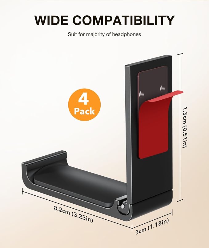 Foldable Aluminum Headphone Stand & Headset Holder Mount, Under Desk Wall Hook - Image 7