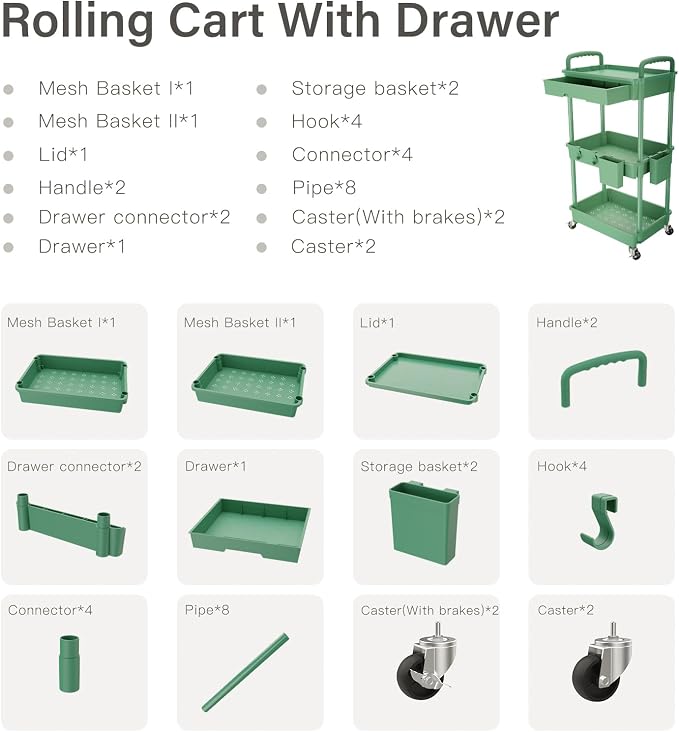 REBECAT 3 Tier Rolling Utility Cart - Image 6