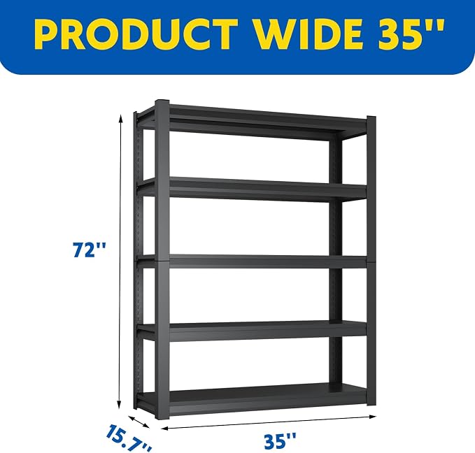 72''H Garage Shelving Heavy Duty, 2500LBS Storage Shelves, 5-Tier Adjustable - Image 2