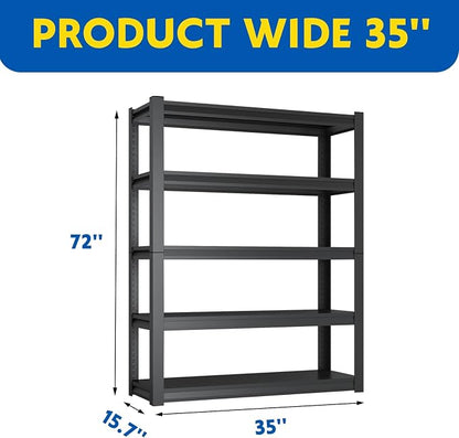 72''H Garage Shelving Heavy Duty, 2500LBS Storage Shelves, 5-Tier Adjustable - Image 2