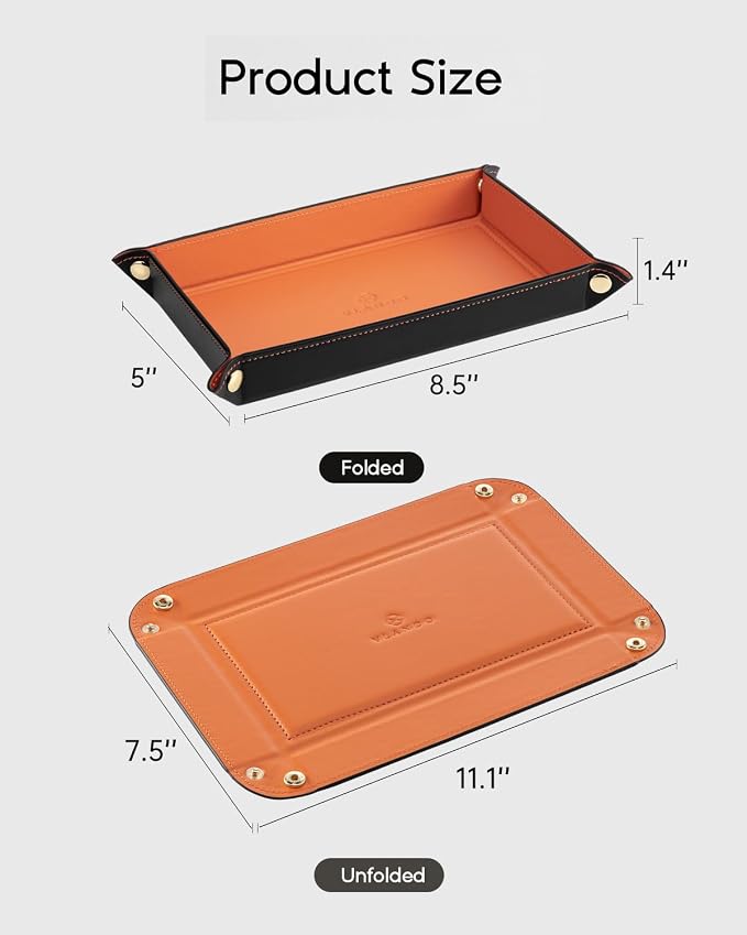 VLANDO Valet Tray, Foldable PU Leather Catchall Tray, Phone and Glasses - Image 4