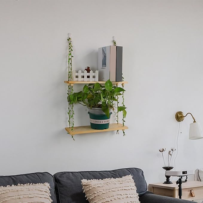 Wall Hanging Shelf Hanging Planter Rack Wooden Flower Pot Holder Decorative - Image 5