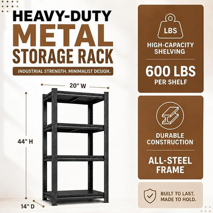 4 Tier Metal Bookshelf, Adjustable Tall Bookcase, Heavy Duty 2400 LBS Modern - Image 2