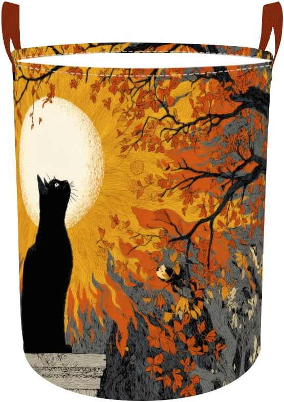 Laundry Baskets 15.7x19.7 Inch Black Cat Autumn Sunset Tree Design Collapsible by Wdesyadms