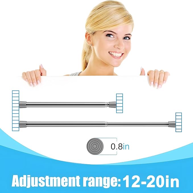 AIZESI 2pcs Sliver Small Tension Rods 12 to 20 Inch Adjustable Tension Curtain - Image 3