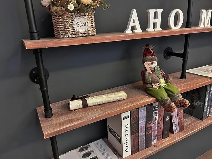 HDDFER Floating Book Shelves for Wall 4 Tier 70 inch Bookshelf Industrial Pipe - Image 5