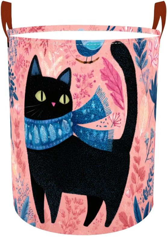 Laundry Baskets 15.7x19.7 Inch Large Black Cat Bird Floral Scarf Design by Wdesyadms