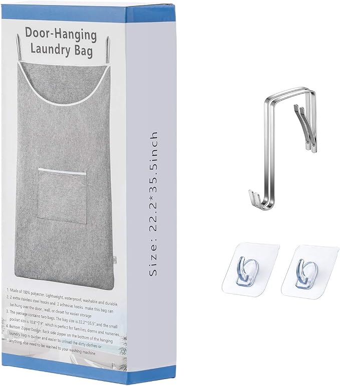 SAVERHO X-Large Door Hanging Hamper Bag, 2 Pack Large Capacity Hanging Laundry - Image 7