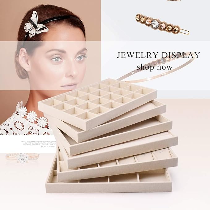 Oirlv Stackable Linen Jewelry Tray Adjustable 24 Grid Jewelry Storage Case - Image 6