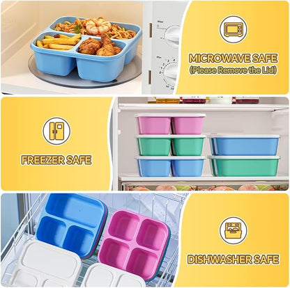 Canfanni 6 Pcs Snack Box Container Set, Reusable 3&4 Compartment Meal Prep - Image 4