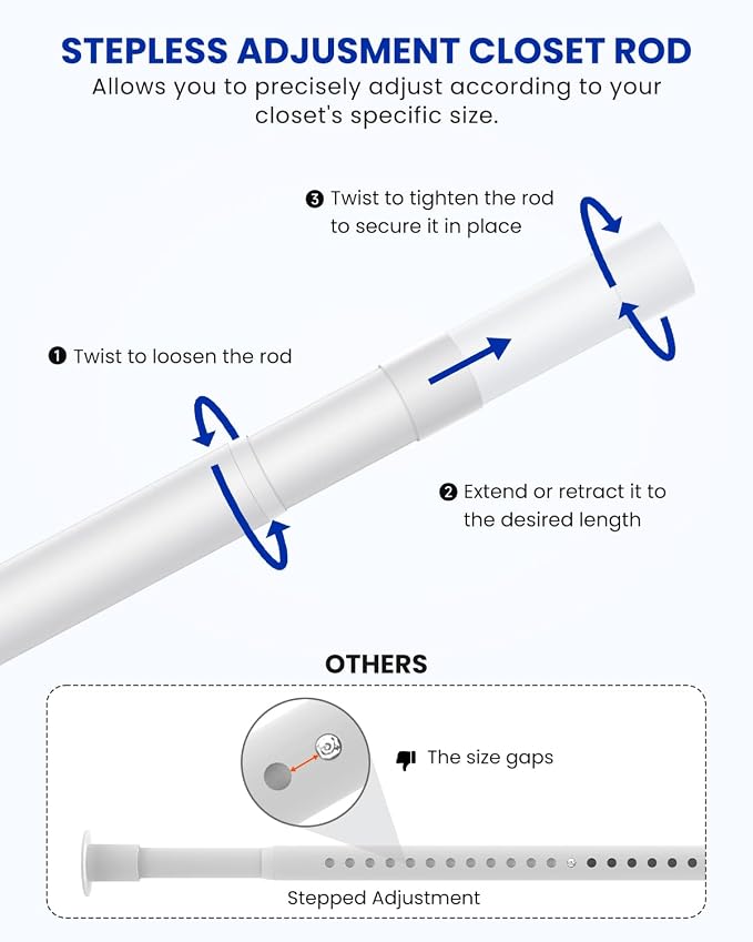 Closet Rods for Hanging Clothes, 17 to 84 Inches Stepless Adjustable Metal - Image 2
