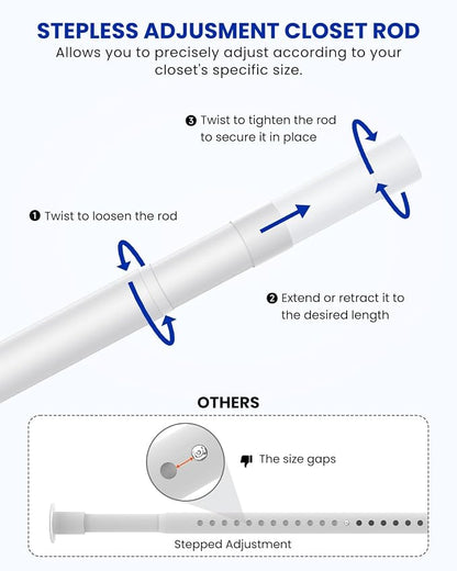 Closet Rods for Hanging Clothes, 17 to 54 Inches Stepless Adjustable Metal - Image 2