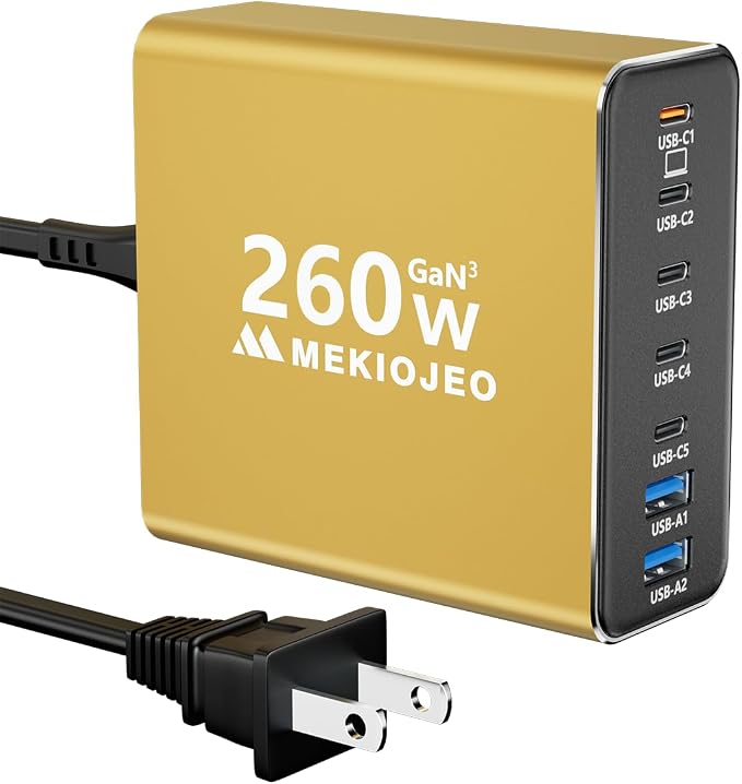 Aluminum Alloy 260W USB C Charger GaN Fast USB C Charging Station 7 Ports | 65W by MEKIOJEO