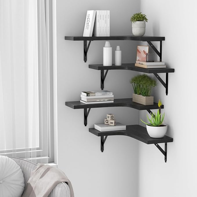 ROMGUAR CRAFT Corner Floating Shelves Wall Mounted Set of 4, Rustic Wood - Image 5