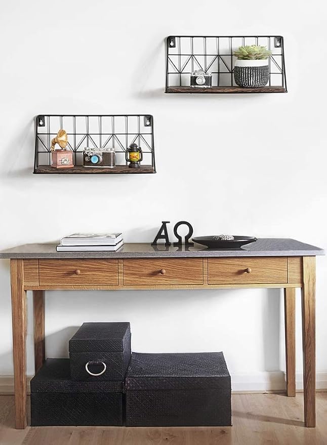 Mkono Floating Shelves Wall Mounted Set of 2 Rustic Wood Storage Display Shelf - Image 8