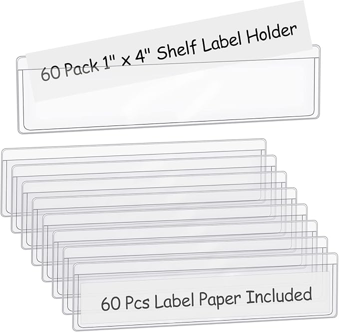 60 Pack 1.2" x 4.3" Self Adhesive Label Holders by BESARME