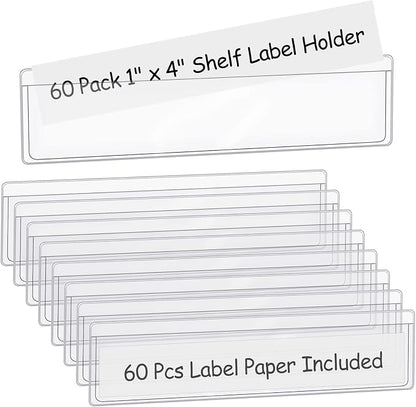 60 Pack 1.2" x 4.3" Self Adhesive Label Holders by BESARME