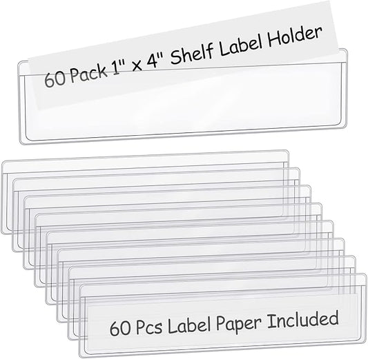 60 Pack 1.2" x 4.3" Self Adhesive Label Holders by BESARME