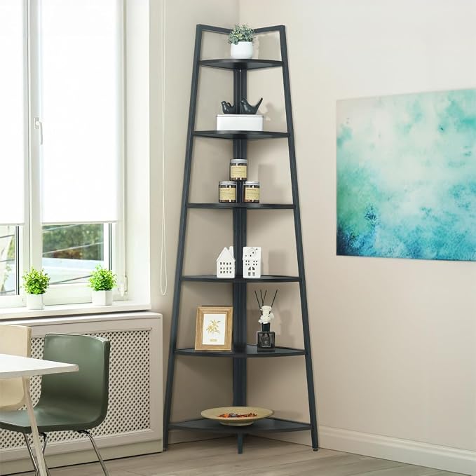 CAPHAUS 6-Tier Corner Shelf Stand, Tall Display Shelves, Ladder Corner Wood by Unknown