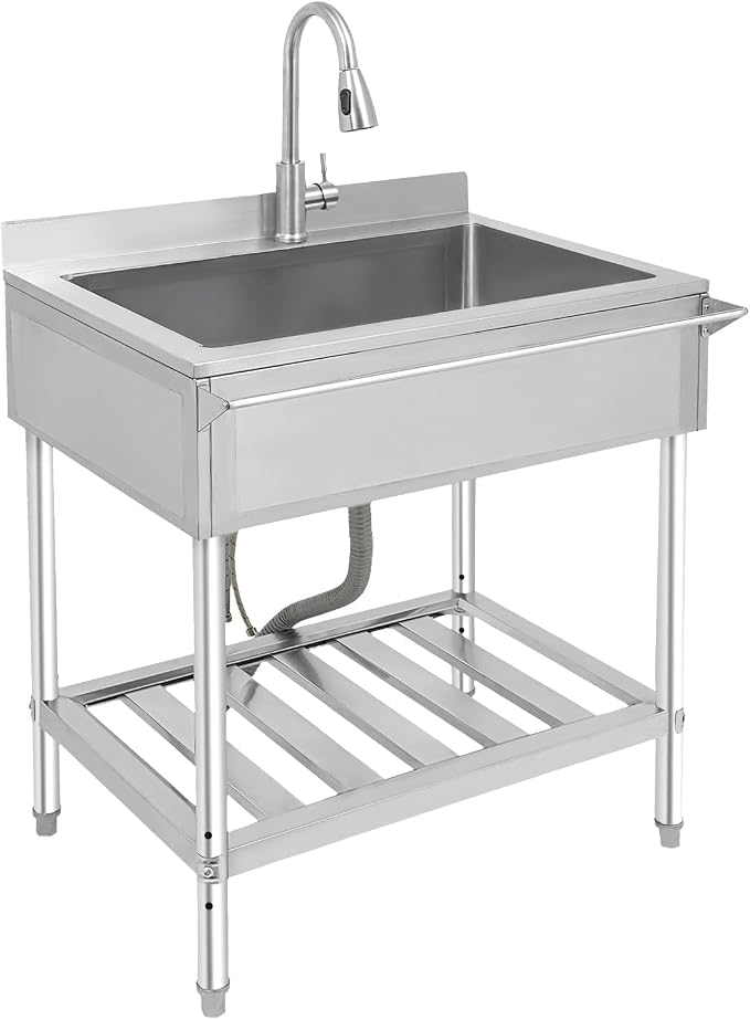 Stainless Steel Utility Sink, Free Standing Single Bowl Kitchen Sink by Unknown