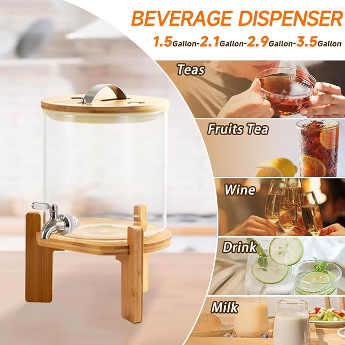 Beverage Dispenser, 1.5 Gallon Glass Drink Dispenser - Image 6