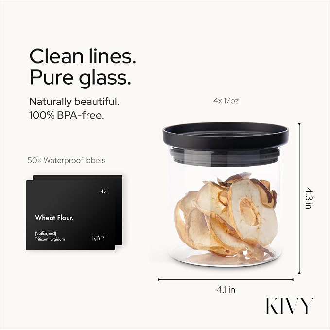 KIVY Airtight Glass Jars with Lids & Labels Stackable Glass storage jars with - Image 2
