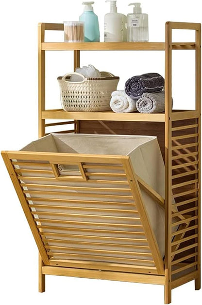 Laundry Hamper with 2-Tier Shelves & Tilt Out Basket, Laundry Baskets Organizer by Baveke