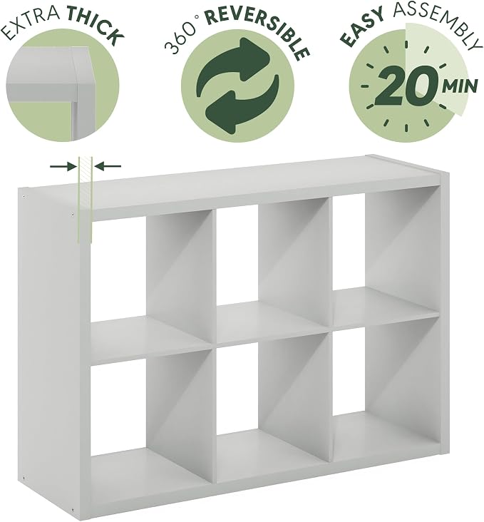 Furinno CUBICLE 6-Cube Book Shelf, Extra Thick Frame Bookshelf, Light Grey | - Image 8