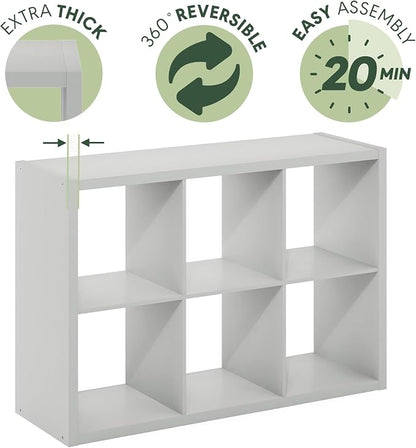 Furinno CUBICLE 6-Cube Book Shelf, Extra Thick Frame Bookshelf, Light Grey | - Image 8