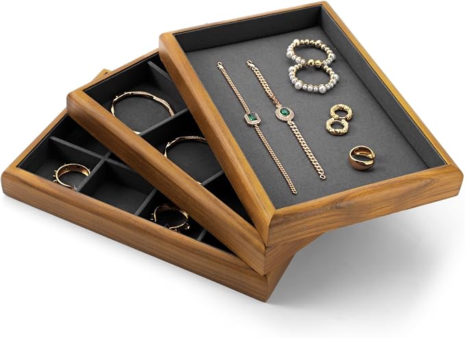 Oirlv Solid Wood Multifunctional Ring Earrings Studs Bangle Jewelry Organizer - Image 5
