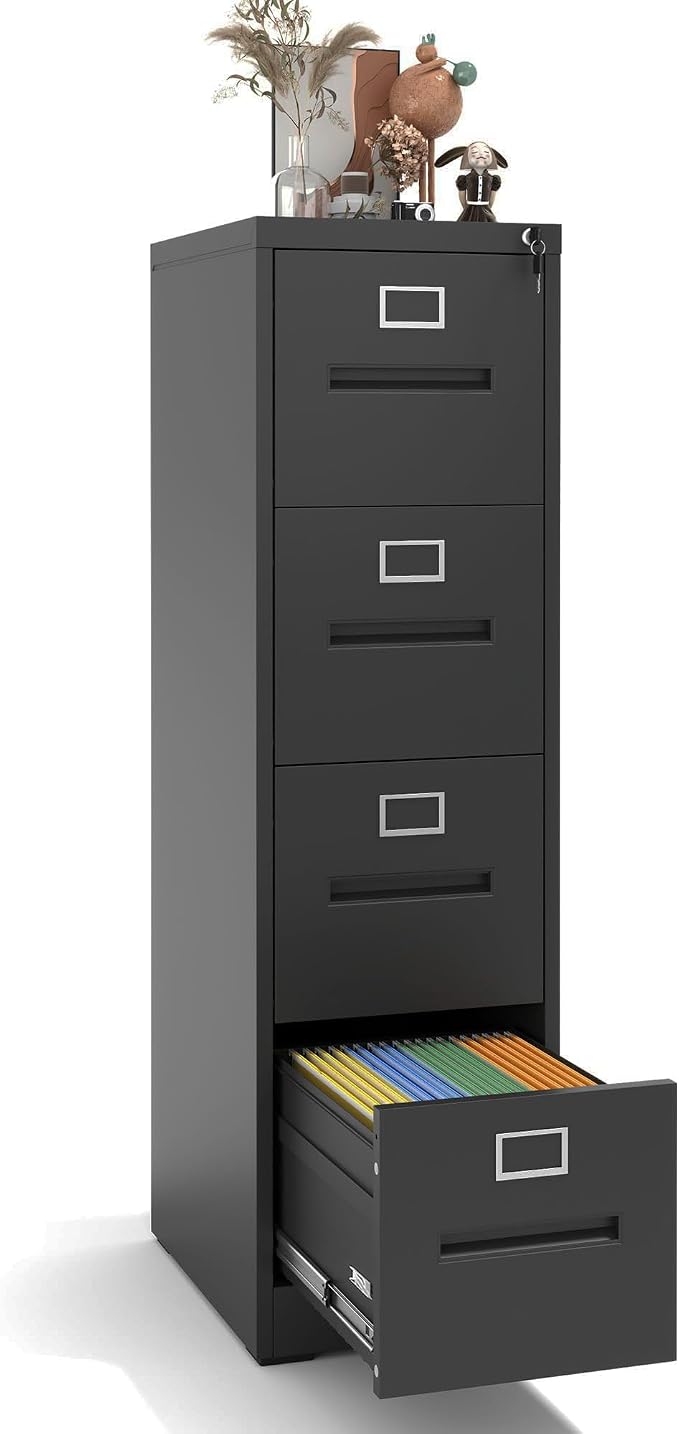 4 Drawer File Cabinet with Lock, Metal Vertical Filing Storage Cabinet by EKJOfficials