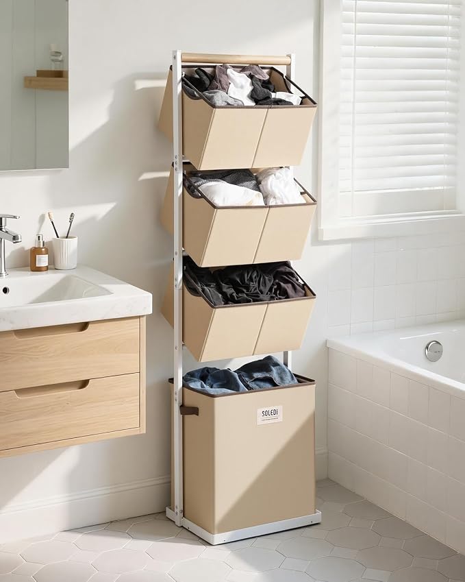 SOLEDI 4 Section Laundry Hamper Sorter, Stackable Laundry Basket Organizer - Image 8