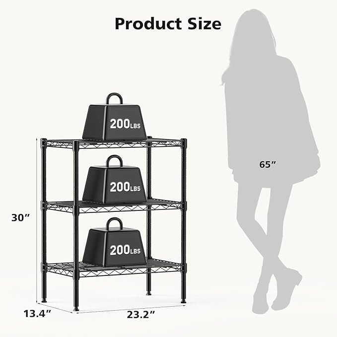 HealSmart 3-Tier Metal Wire Storage Shelves, Adjustable Standing Storage Rack - Image 3