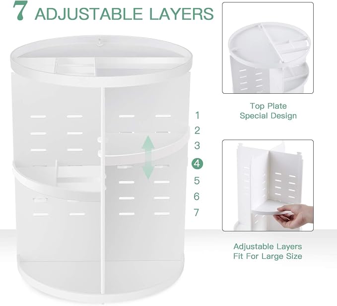 360 Rotating Makeup Organizer, DIY Adjustable Spinning Holder, Foldable - Image 2