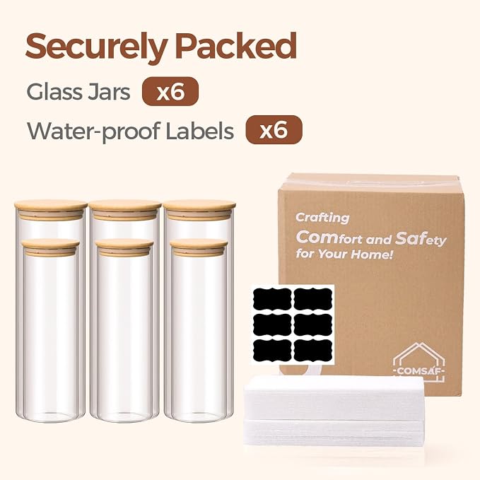 ComSaf Glass Food Storage Jars Set of 6, Tall Glass Storage Containers - Image 8